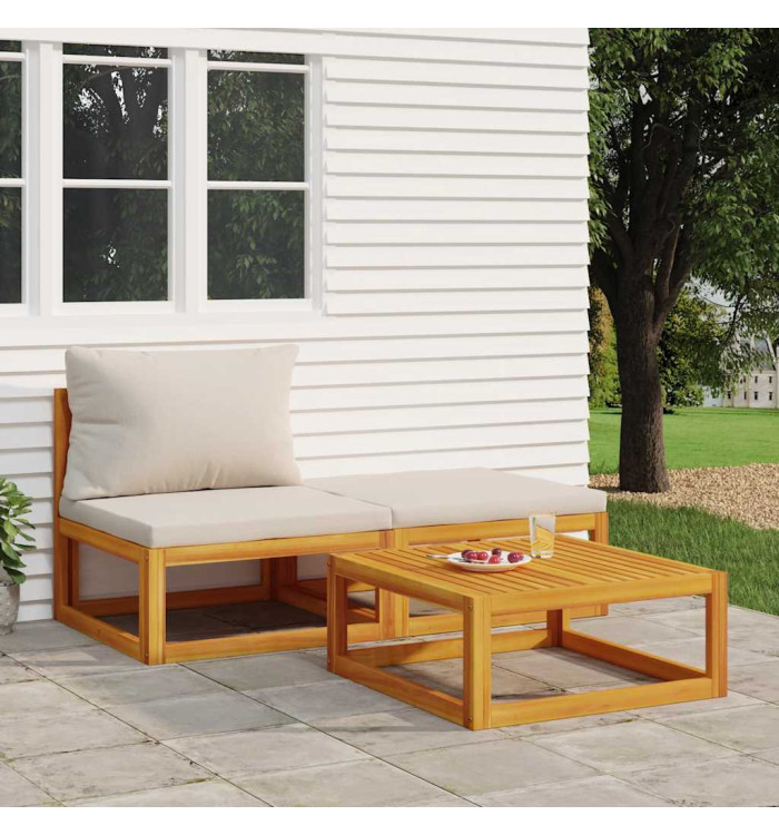 Salon de jardin 3 pcs avec coussins bois massif d'acacia | Mobilier & Déco