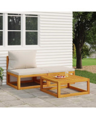 Salon de jardin 3 pcs avec coussins bois massif d'acacia | Mobilier & Déco
