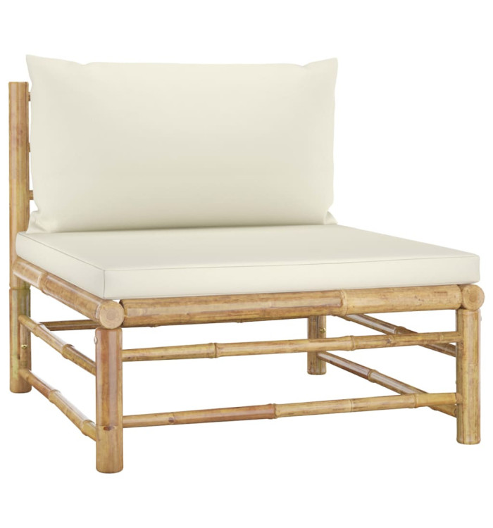 Canapé central de jardin avec coussins blanc crème Bambou | Mobilier & Déco