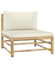 Canapé central de jardin avec coussins blanc crème Bambou | Mobilier & Déco