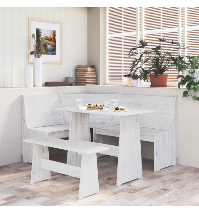 Banc d'angle REINE 151 cm blanc bois de pin solide | Mobilier & Déco