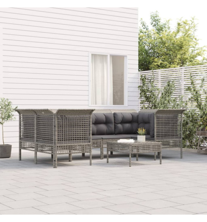 Salon de jardin 7 pcs avec coussins Gris Résine tressée | Mobilier & Déco