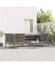 Salon de jardin 7 pcs avec coussins Gris Résine tressée | Mobilier & Déco