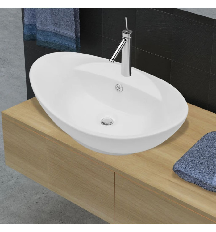 Lavabo ovale en céramique avec trou de robinet | Mobilier & Déco