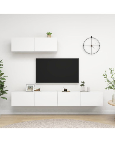 Meubles TV 3 pcs Blanc Bois d'ingénierie | Mobilier & Déco