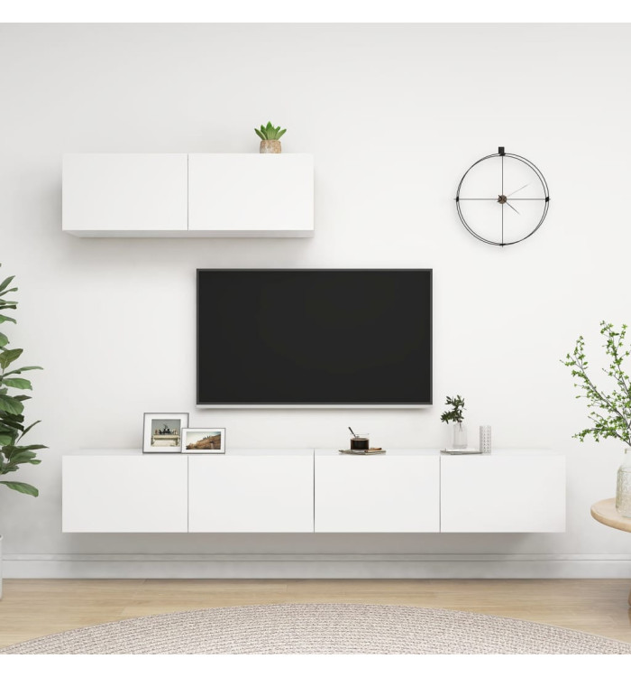 Meubles TV 3 pcs Blanc Bois d'ingénierie | Mobilier & Déco