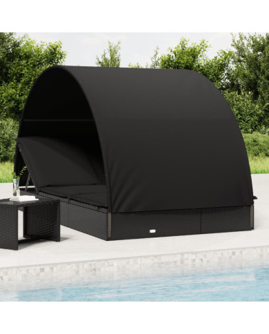 Transat 2 places avec toit rond noir 211x112x140 cm | Mobilier & Déco