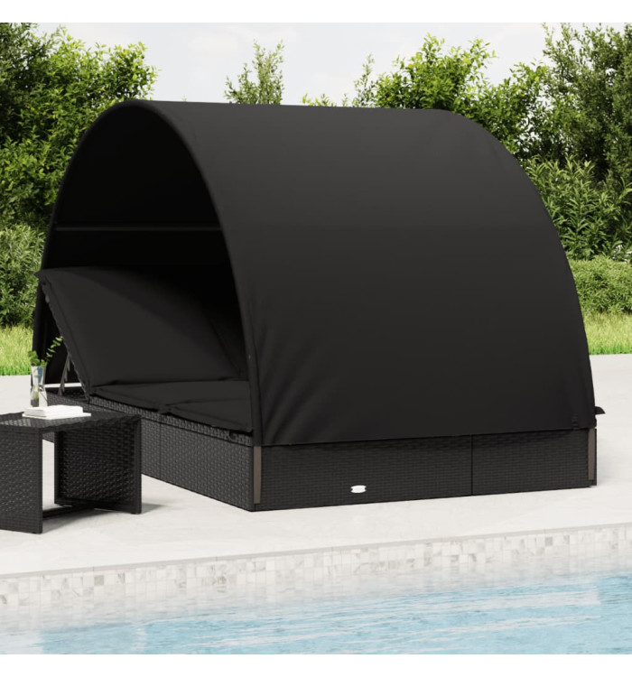 Transat 2 places avec toit rond noir 211x112x140 cm | Mobilier & Déco