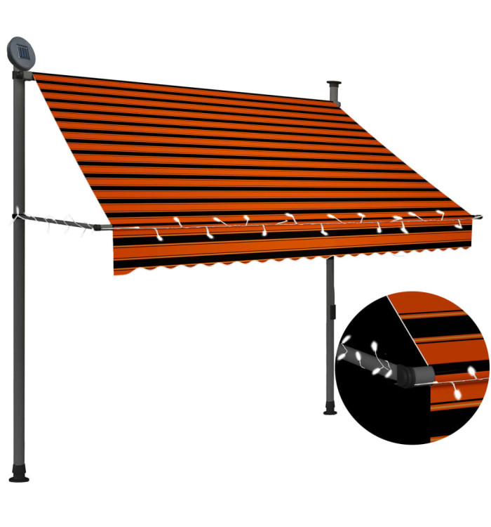 Auvent manuel rétractable avec LED 200 cm Orange et marron | Mobilier & Déco