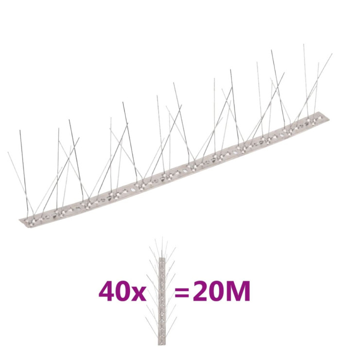 Ensemble de 40 pointes à 5 rangées contre oiseaux Inox 20 m | Mobilier & Déco