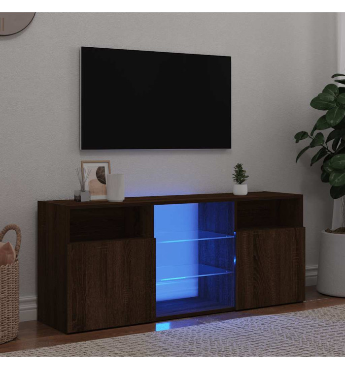 Meuble TV avec lumières LED Chêne marron 120x30x50 cm | Mobilier & Déco