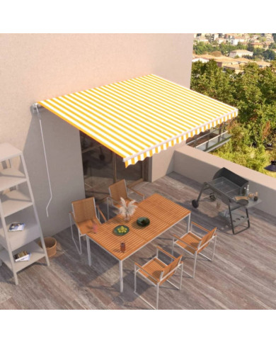 Auvent rétractable automatique 450x350 cm Jaune et blanc | Mobilier & Déco