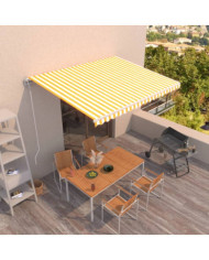 Auvent rétractable automatique 450x350 cm Jaune et blanc | Mobilier & Déco