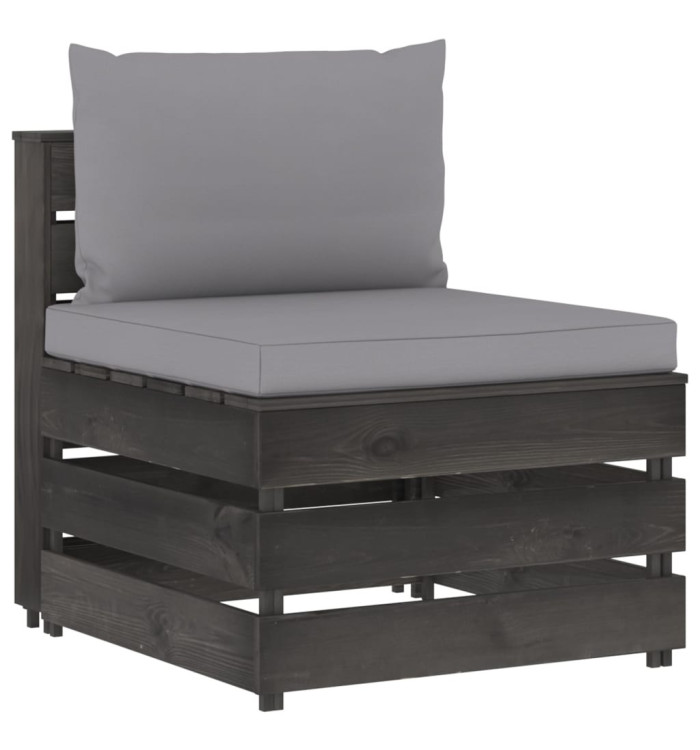 Canapé central sectionnel avec coussins Bois imprégné de gris | Mobilier & Déco
