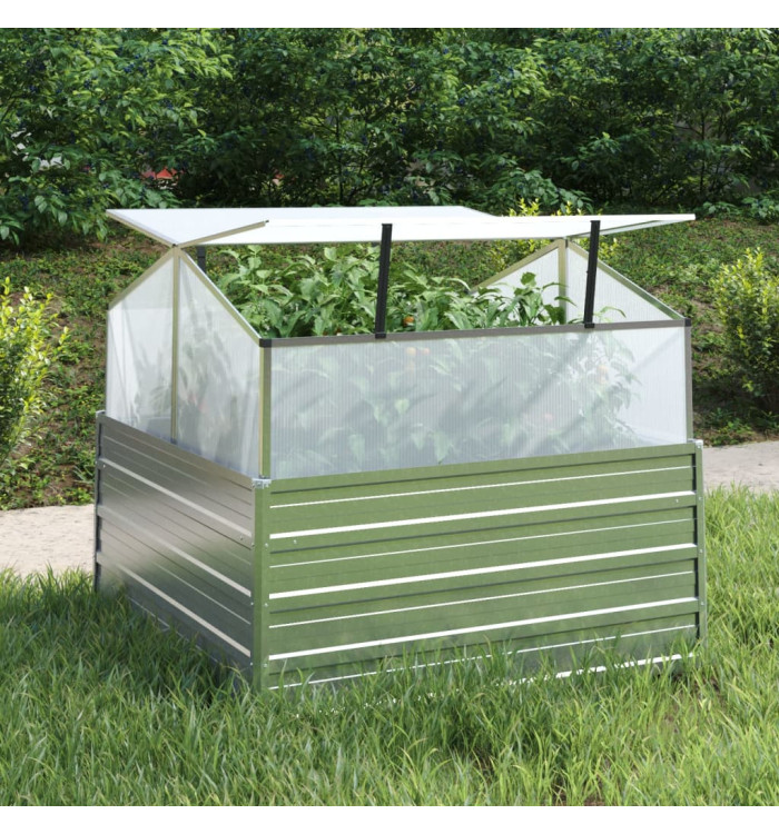 Lit surélevé de jardin avec serre 100x100x85 cm Argenté | Mobilier & Déco