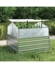 Lit surélevé de jardin avec serre 100x100x85 cm Argenté | Mobilier & Déco