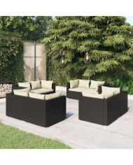 Salon de jardin 8 pcs avec coussins Résine tressée Noir | Mobilier & Déco