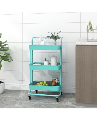 Chariot de cuisine 3 niveaux Turquoise 42x35x85 cm Fer et ABS | Mobilier & Déco
