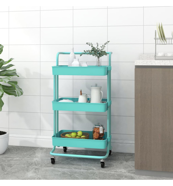 Chariot de cuisine 3 niveaux Turquoise 42x35x85 cm Fer et ABS | Mobilier & Déco