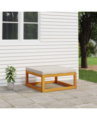 Repose-pied de jardin coussin gris clair bois massif d'acacia | Mobilier & Déco