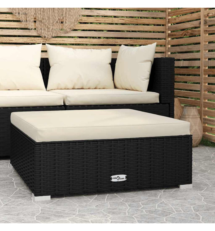 Repose-pied de jardin et coussin Noir 70x70x30cm Résine tressée | Mobilier & Déco