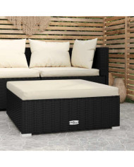 Repose-pied de jardin et coussin Noir 70x70x30cm Résine tressée | Mobilier & Déco