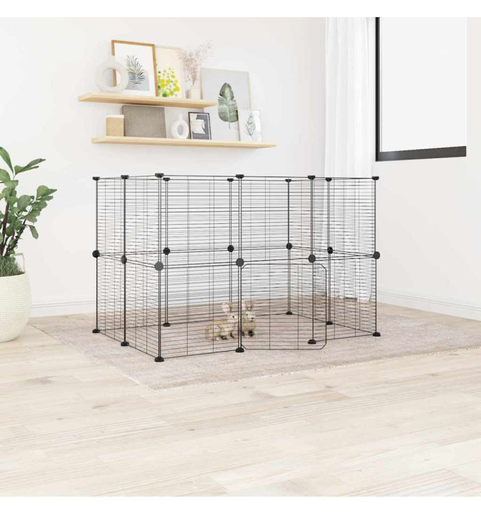 Cage animaux de compagnie à 20 panneaux et porte Noir 35x35 cm | Mobilier & Déco