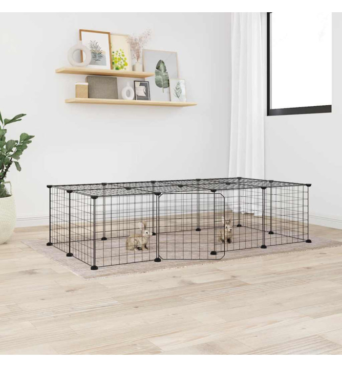 Cage animaux de compagnie à 20 panneaux et porte Noir 35x35 cm | Mobilier & Déco