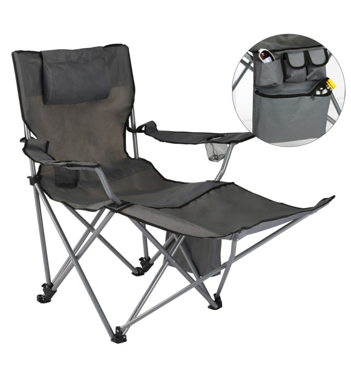 HI Chaise de camping de luxe avec repose-pieds Anthracite | Mobilier & Déco