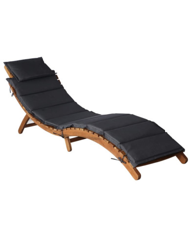 Chaise longue avec coussin Bois d'acacia solide Gris foncé | Mobilier & Déco