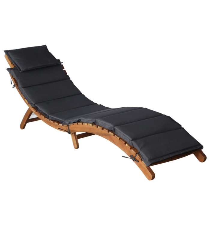 Chaise longue avec coussin Bois d'acacia solide Gris foncé | Mobilier & Déco