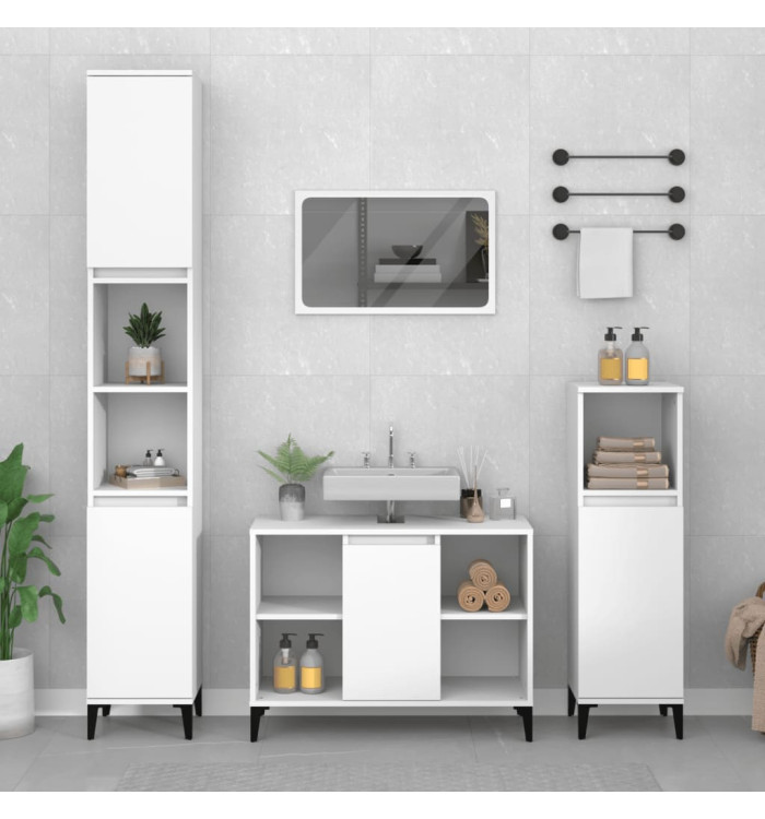 Ensemble de meubles salle de bain 3 pcs blanc bois d'ingénierie | Mobilier & Déco