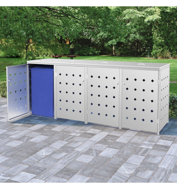 Abri de poubelle quadruple sur roulettes 240 L Acier inoxydable | Mobilier & Déco