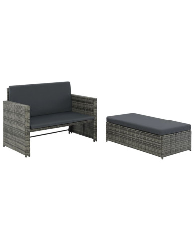 Salon de jardin 2 pcs avec coussins Résine tressée Gris | Mobilier & Déco