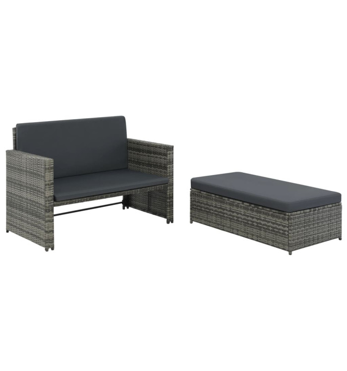 Salon de jardin 2 pcs avec coussins Résine tressée Gris | Mobilier & Déco