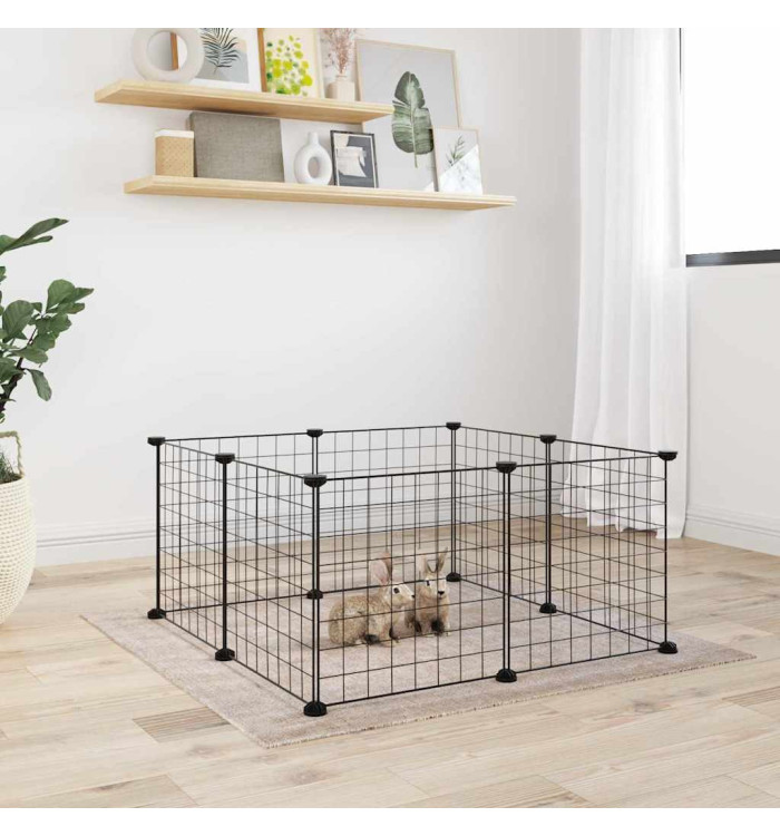 Cage animaux de compagnie à 8 panneaux Noir 35x35 cm Acier | Mobilier & Déco