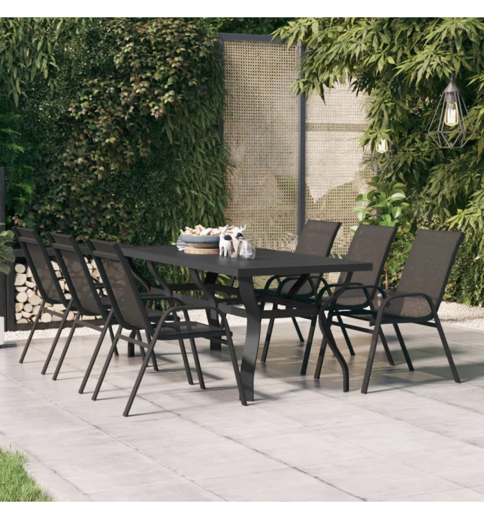 Table de jardin Noir 180x80x70 cm Acier et verre | Mobilier & Déco