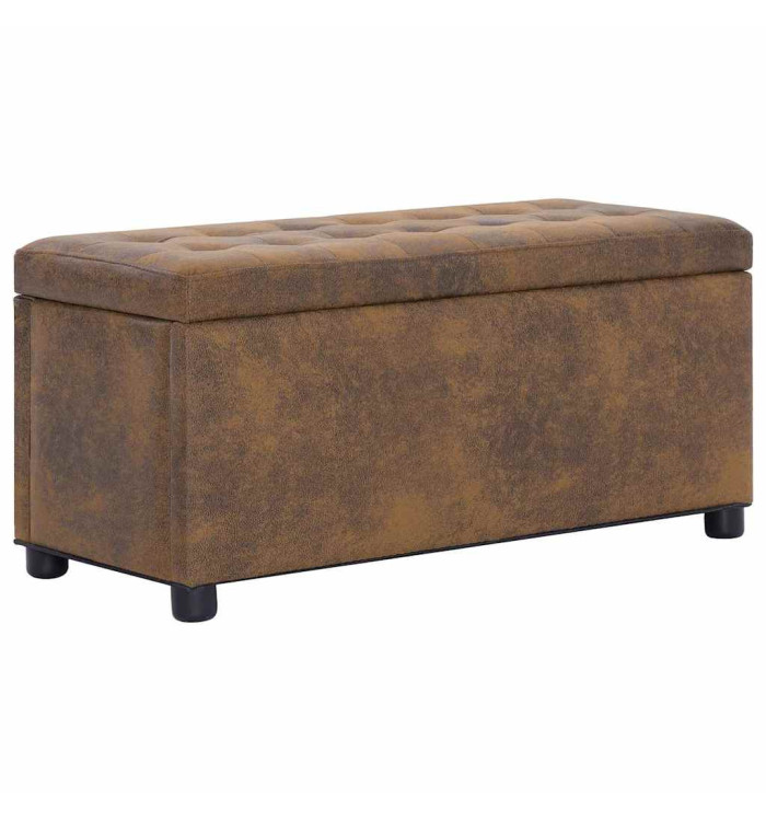 Pouf de rangement 87,5 cm Marron Similicuir daim | Mobilier & Déco