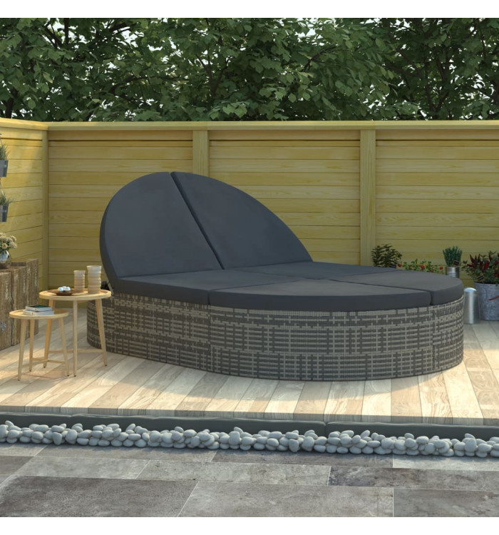 Chaise longue à 2 places avec coussins Résine tressée Gris | Mobilier & Déco