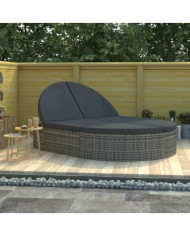 Chaise longue à 2 places avec coussins Résine tressée Gris | Mobilier & Déco