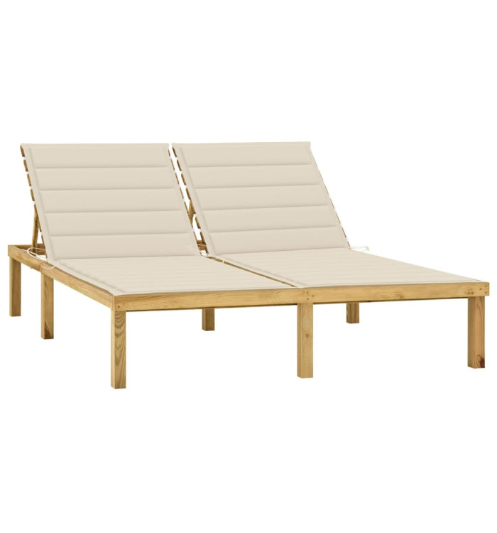 Chaise longue double et coussins crème Bois de pin imprégné | Mobilier & Déco