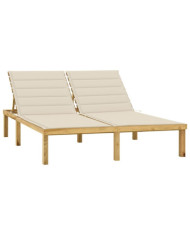 Chaise longue double et coussins crème Bois de pin imprégné | Mobilier & Déco