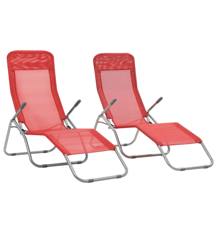 Chaises longues pliables lot de 2 Textilène Rouge | Mobilier & Déco