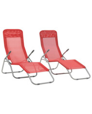 Chaises longues pliables lot de 2 Textilène Rouge | Mobilier & Déco