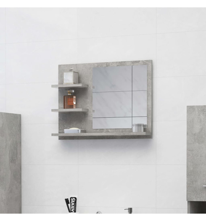 Miroir de salle de bain gris béton 60x10,5x45cm bois ingénierie | Mobilier & Déco