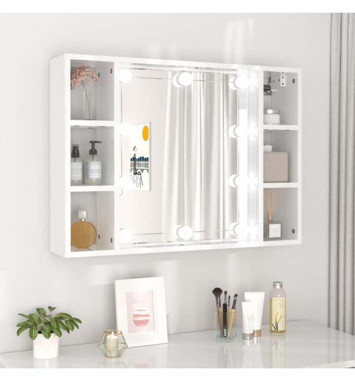 Armoire de miroir avec LED Blanc brillant 76x15x55 cm | Mobilier & Déco