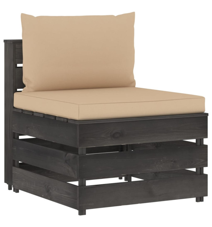 Canapé central sectionnel avec coussins Bois imprégné de gris | Mobilier & Déco