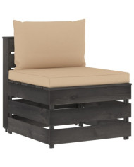 Canapé central sectionnel avec coussins Bois imprégné de gris | Mobilier & Déco