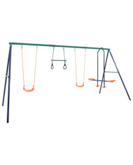 Ensemble de balançoire et anneaux de gymnastique 4 places Acier | Mobilier & Déco