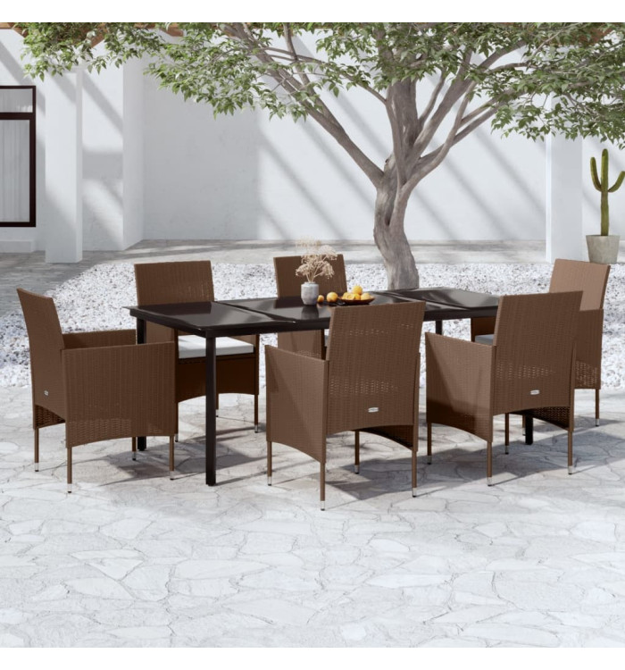 Ensemble à manger de jardin coussins 7 pcs Marron/noir | Mobilier & Déco